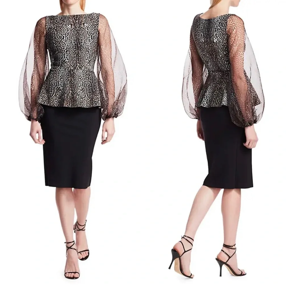 CHIARA BONI La Petite Robe Hasana Sheer Leopard Print Peplum Dress - Picture 1 of 14